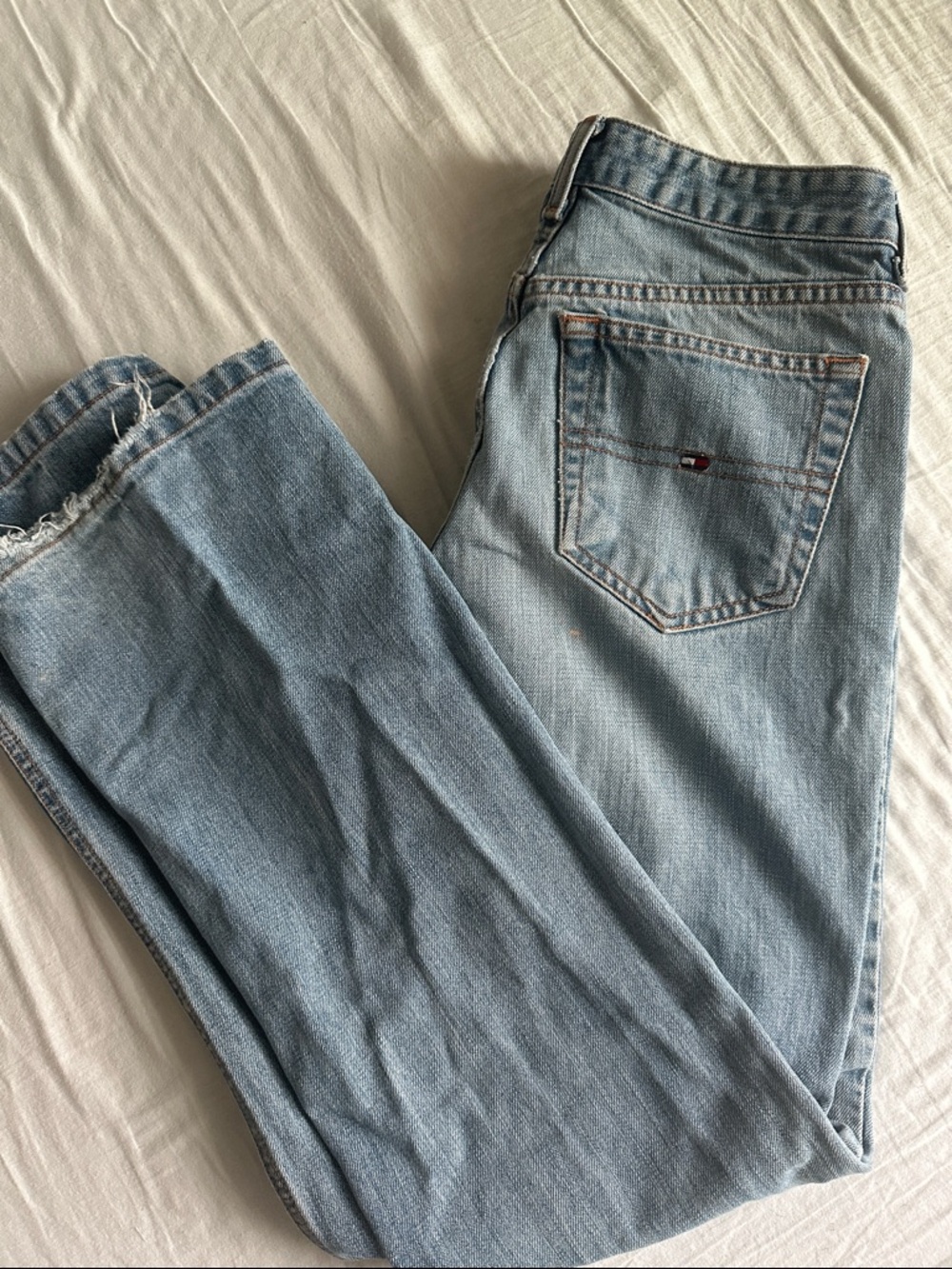 Vintage Tommy Hilfiger Light Blue Straight-Leg Jeans with Flag Pocket